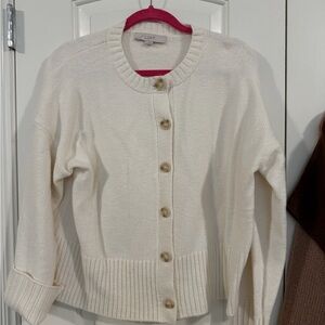 LOFT Cream Button-Front Knit Cardigan
